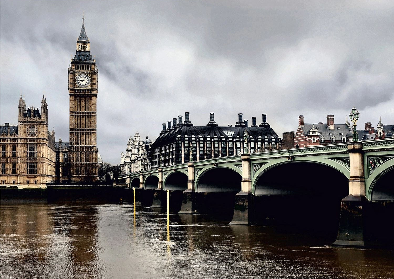 Iconic London: Big Ben, Water, and Bridge Wall Mural