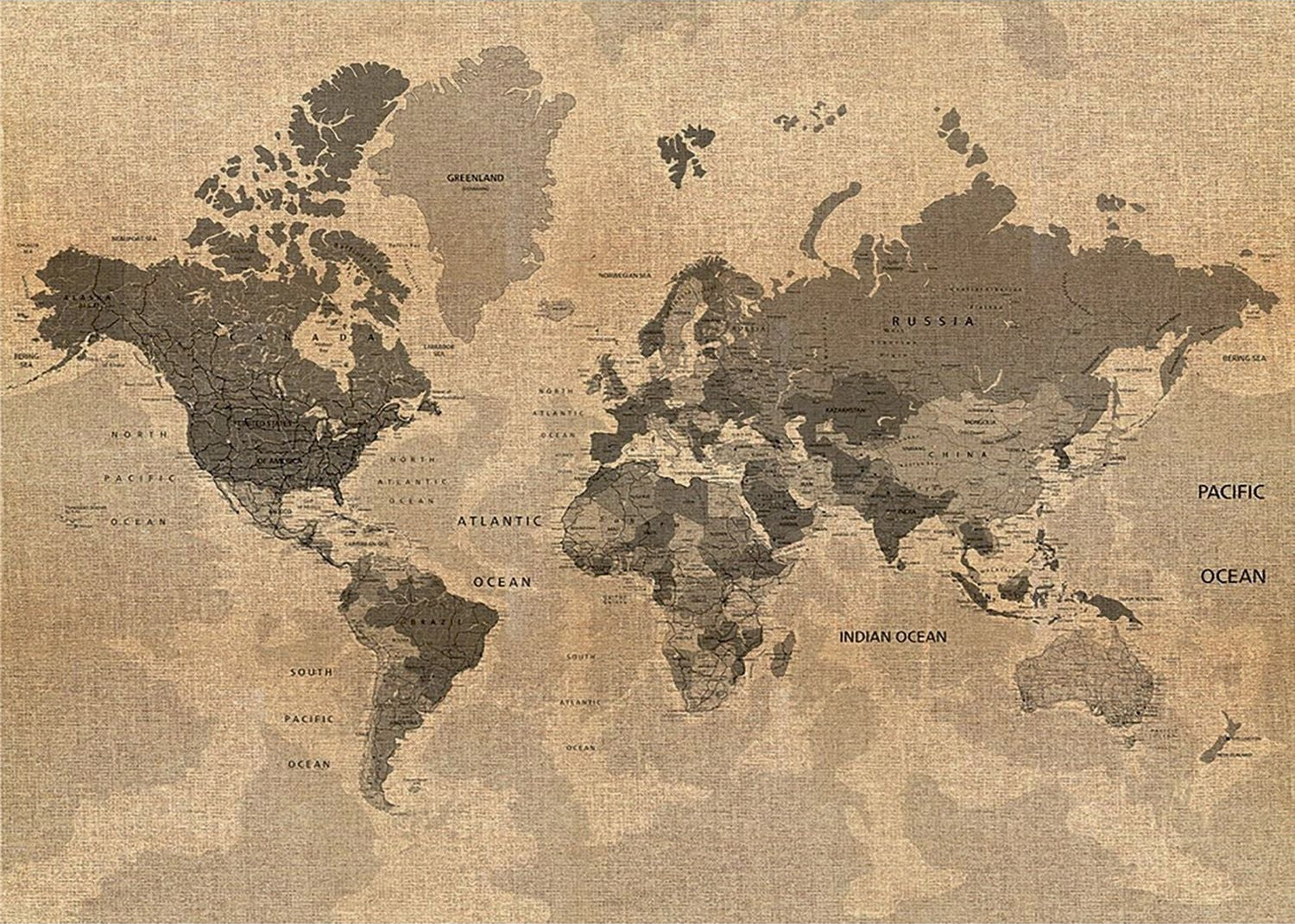 Vintage Cartography: The World Map on Canvas Wall Mural