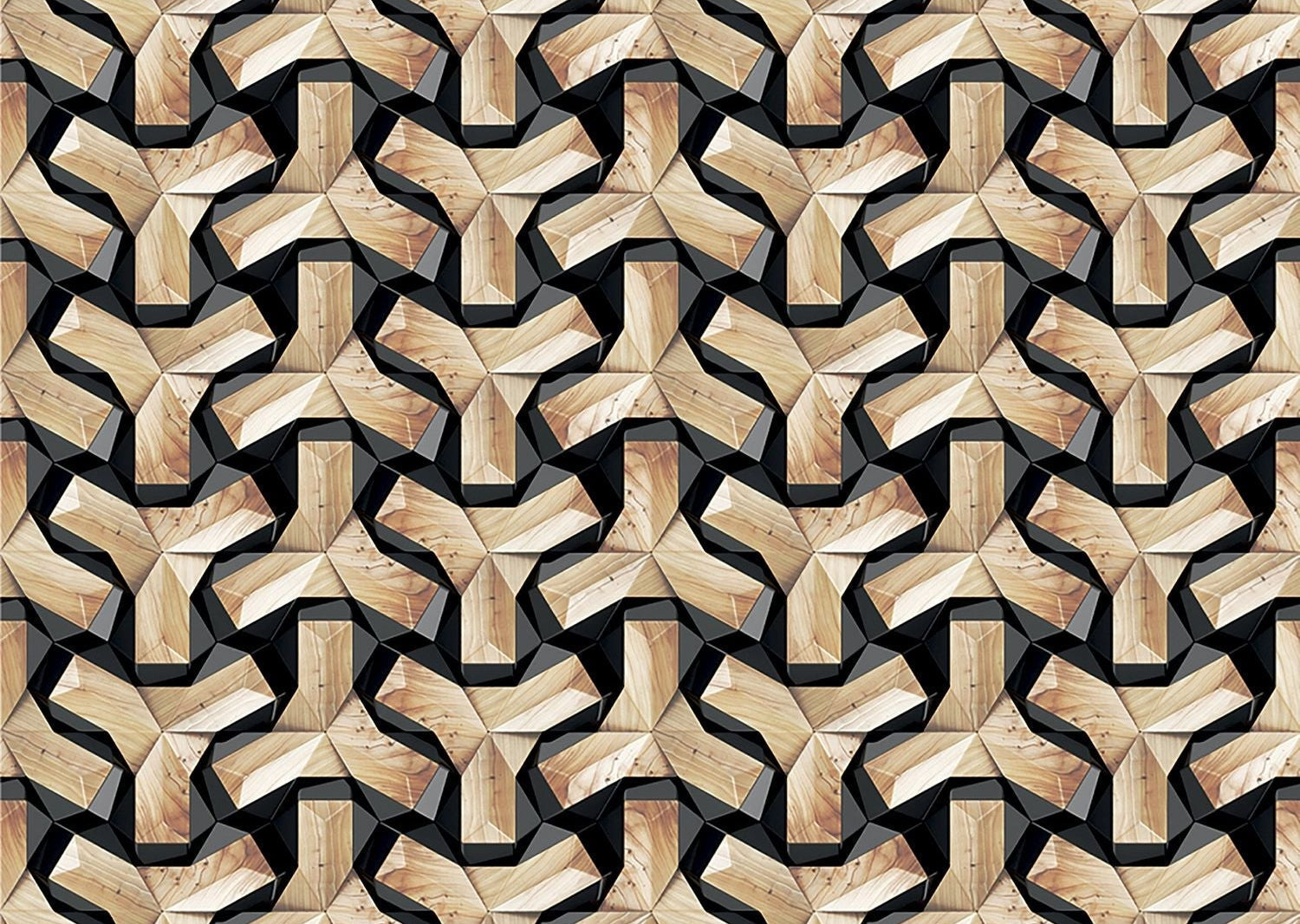 Geometric Intrigue Wall Mural: Wooden Weave Illusion