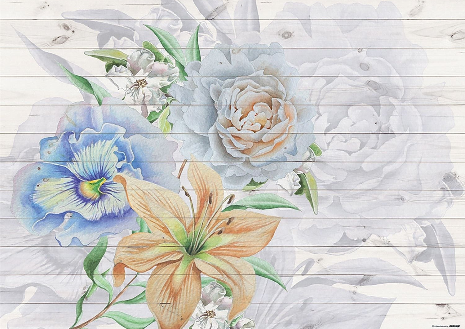 Rustic Harmony: Watercolor Florals on Whitewash Wall Mural