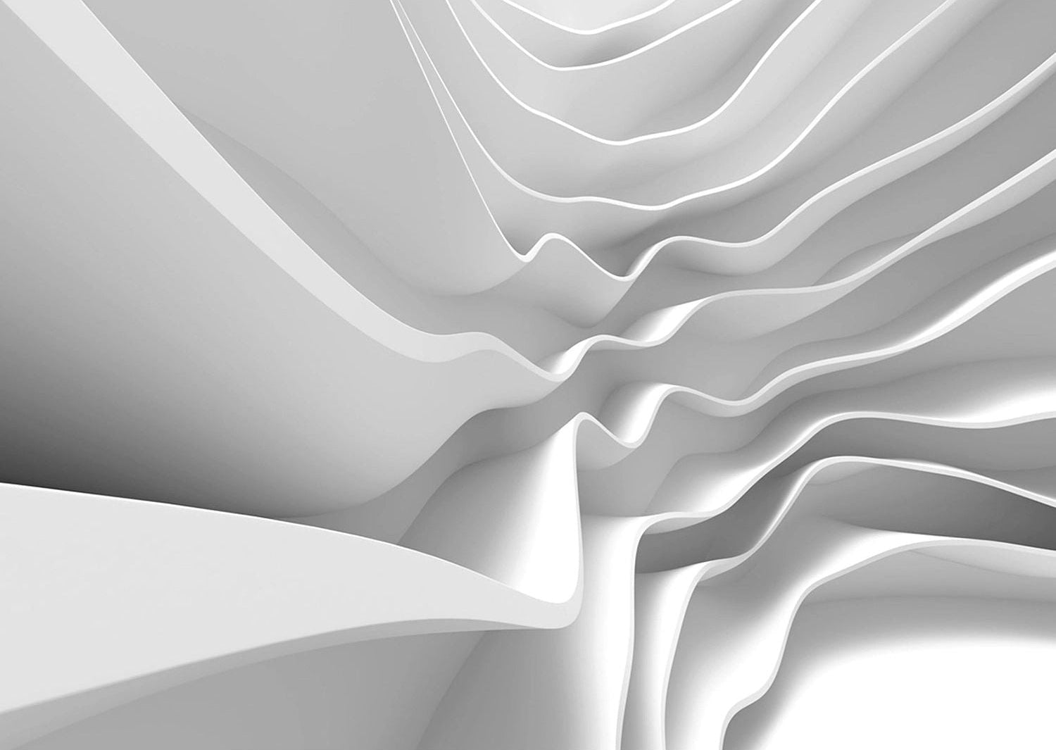 Contour Elegance: Abstract White Waves Wall Mural