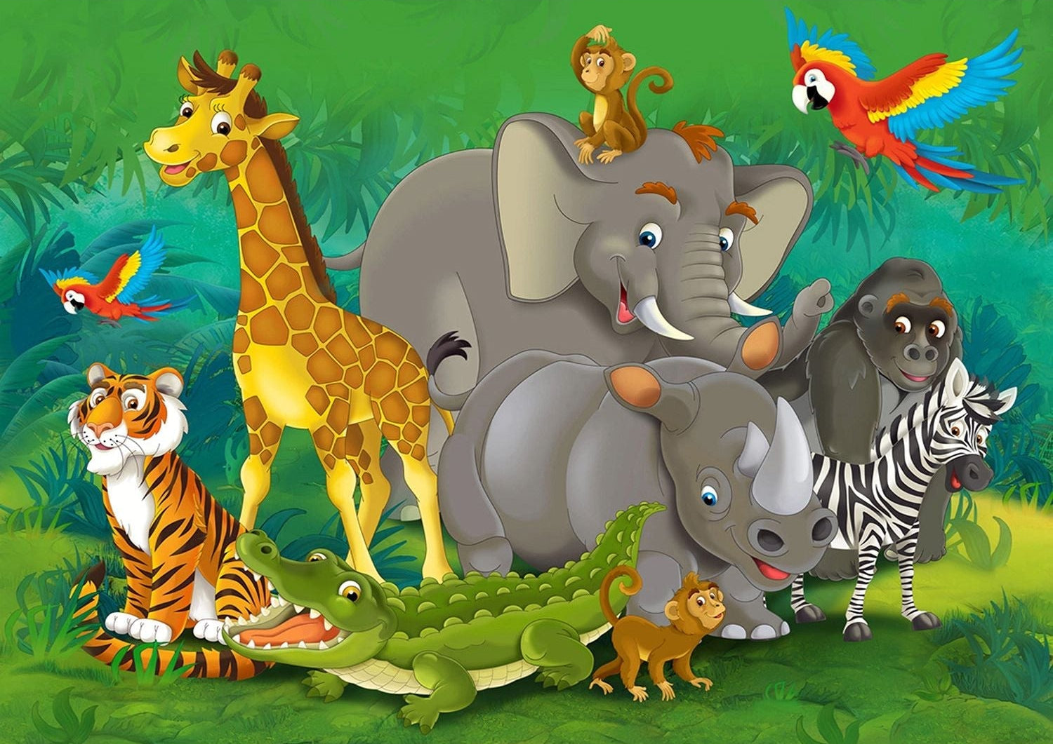 Jungle Jubilee: Whimsical Animal Friends Wall Mural
