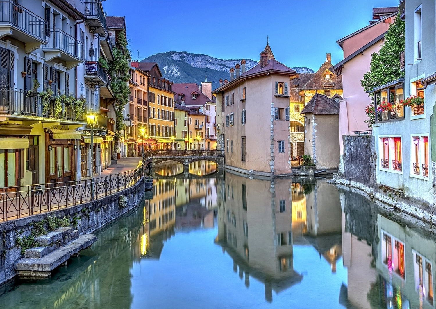 Evening Reflections: European Canal at Dusk Wall Mural