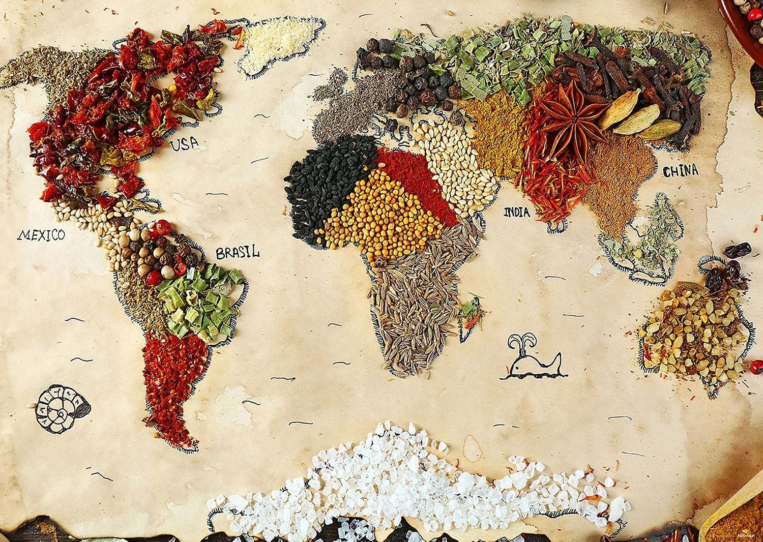 Global Gastronomy: The World Map of Spices Wall Mural