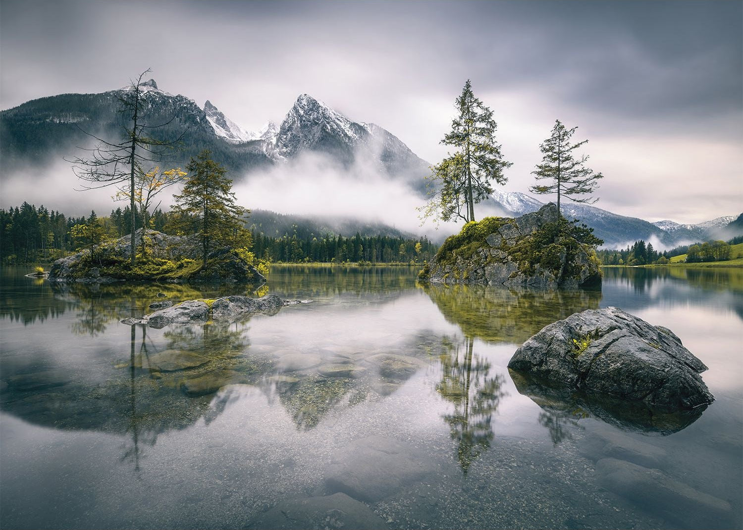 Enchanting Mist: Water, Fog, Trees, and Mountains Wall Mural
