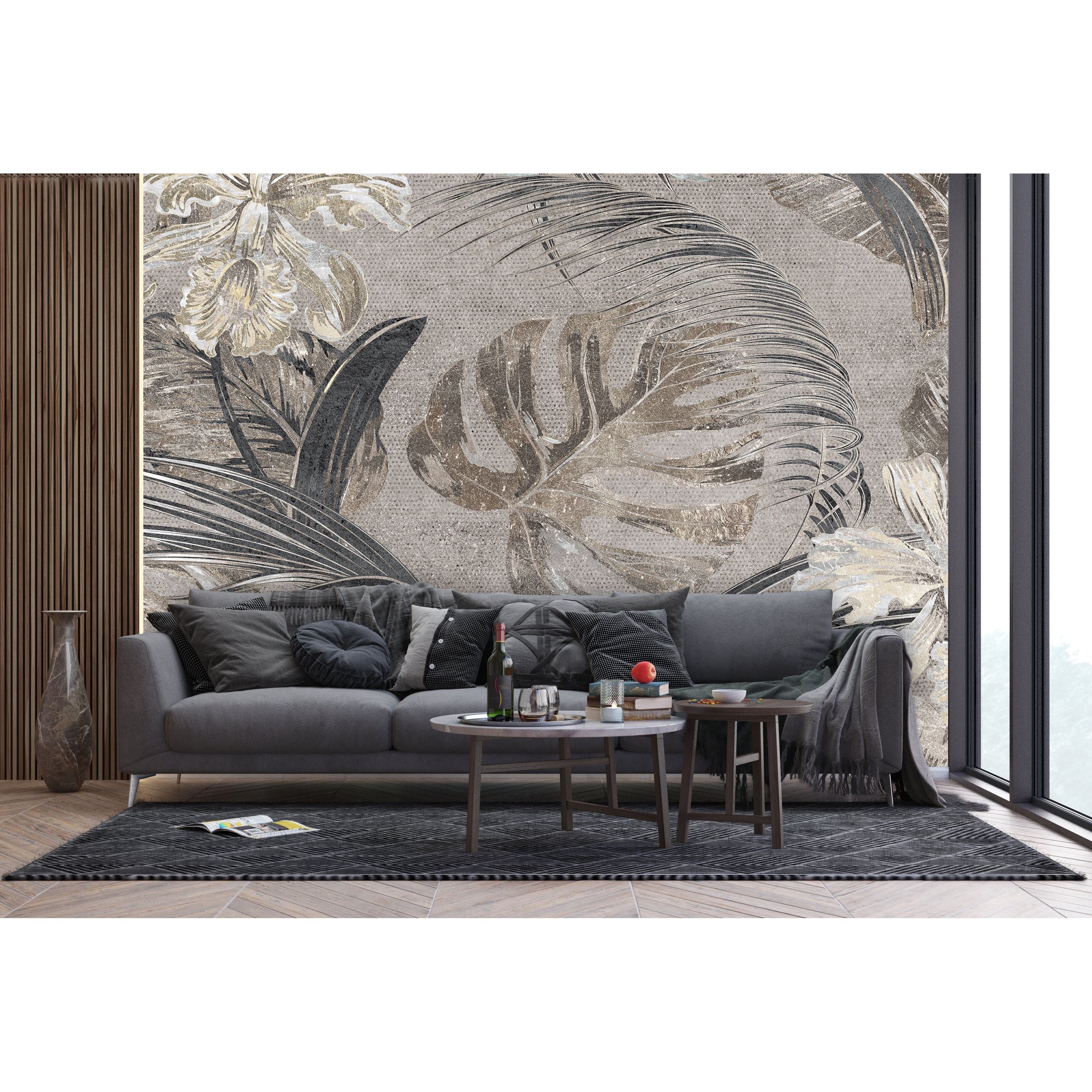 Golden Foliage: Black & Gold Leaf Wall Mural