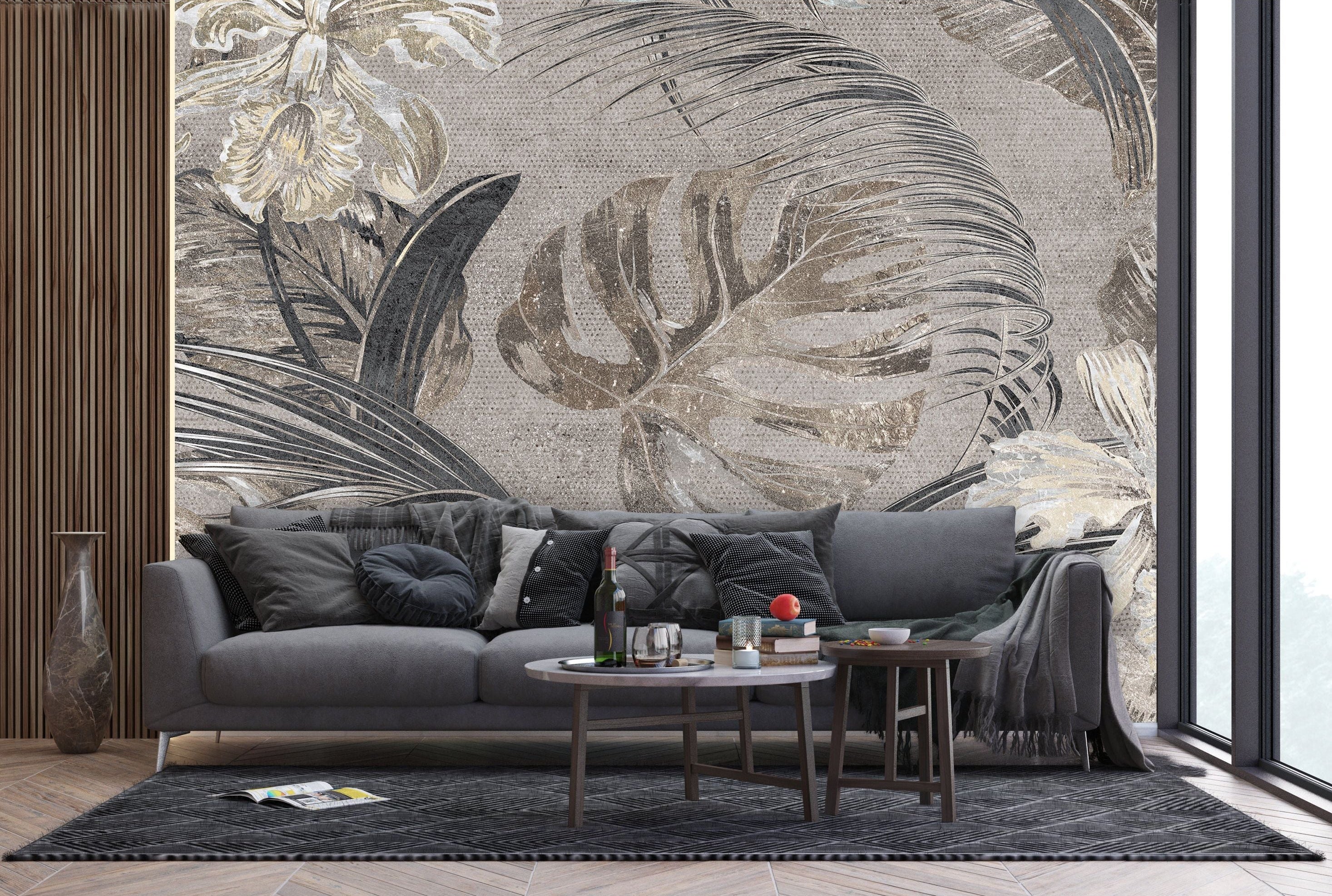 Golden Foliage: Black & Gold Leaf Wall Mural