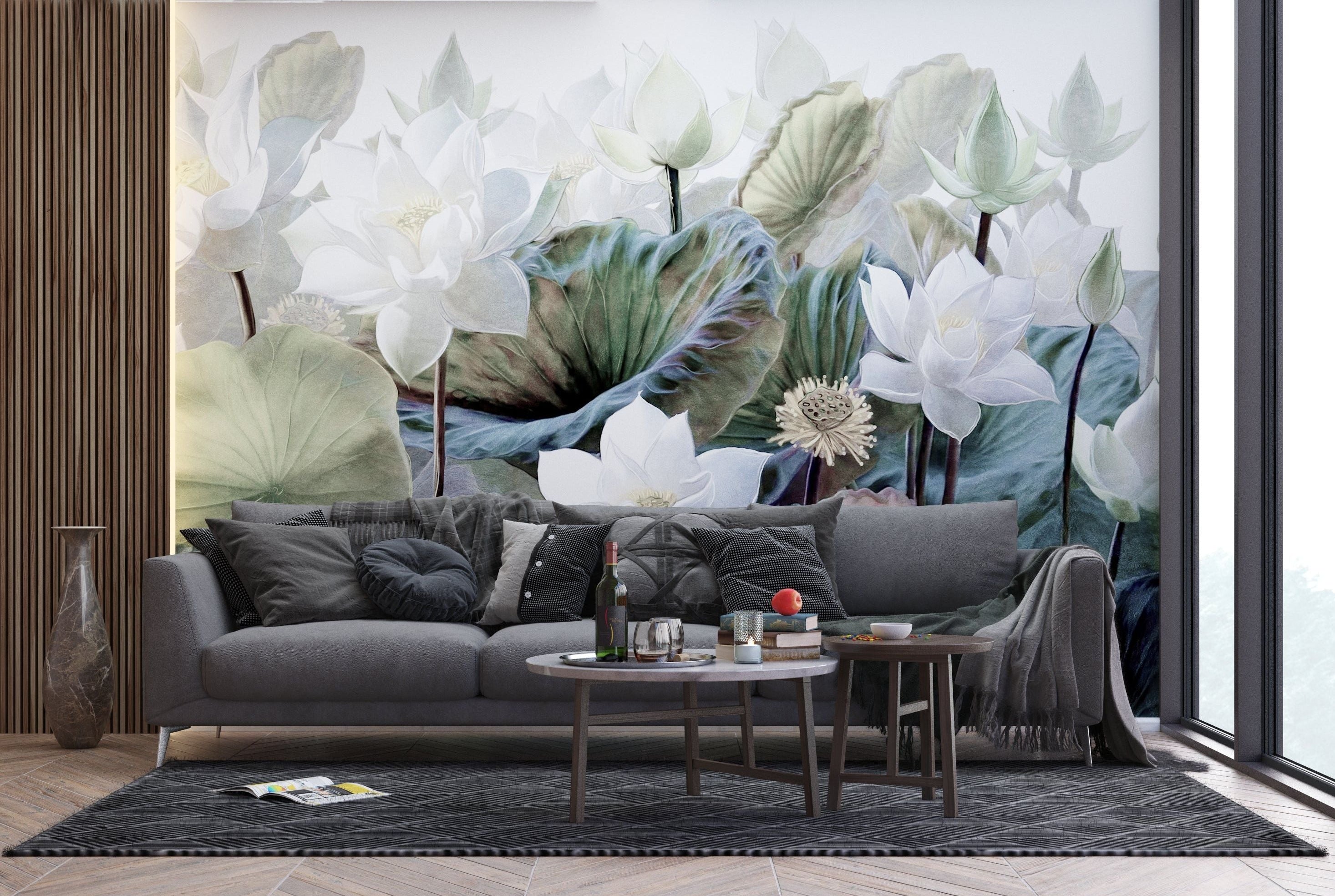 Blooming Elegance: Big White Flowers Wall Mural