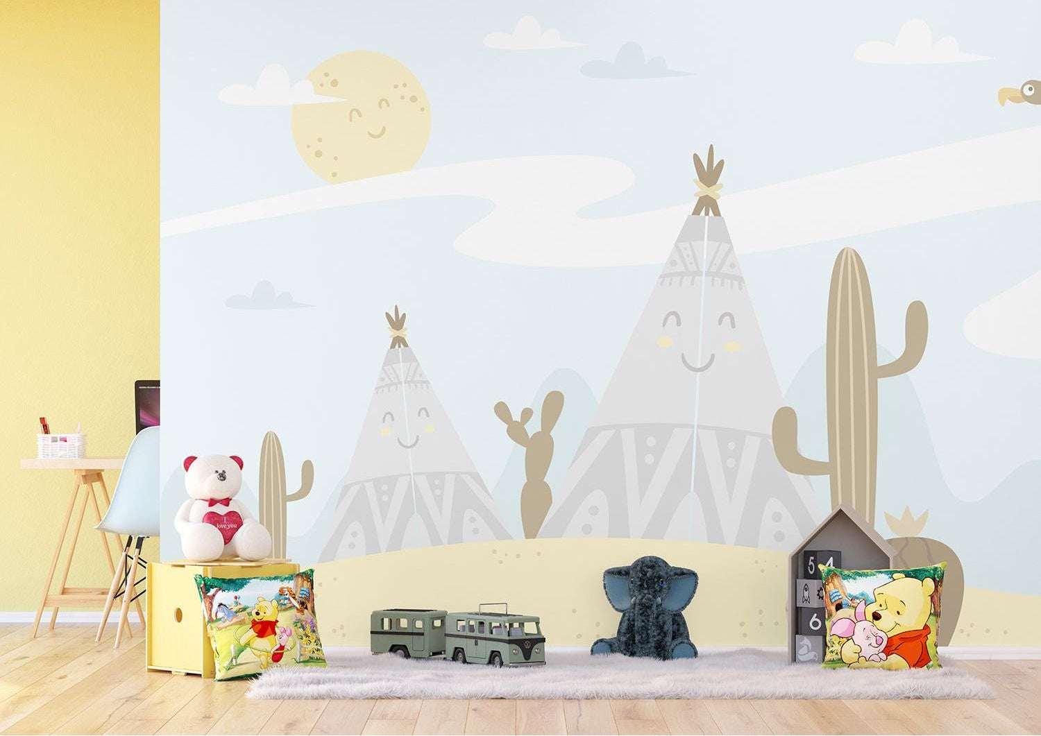Happy Campers: Tent and Cactus Children's Wall Mural