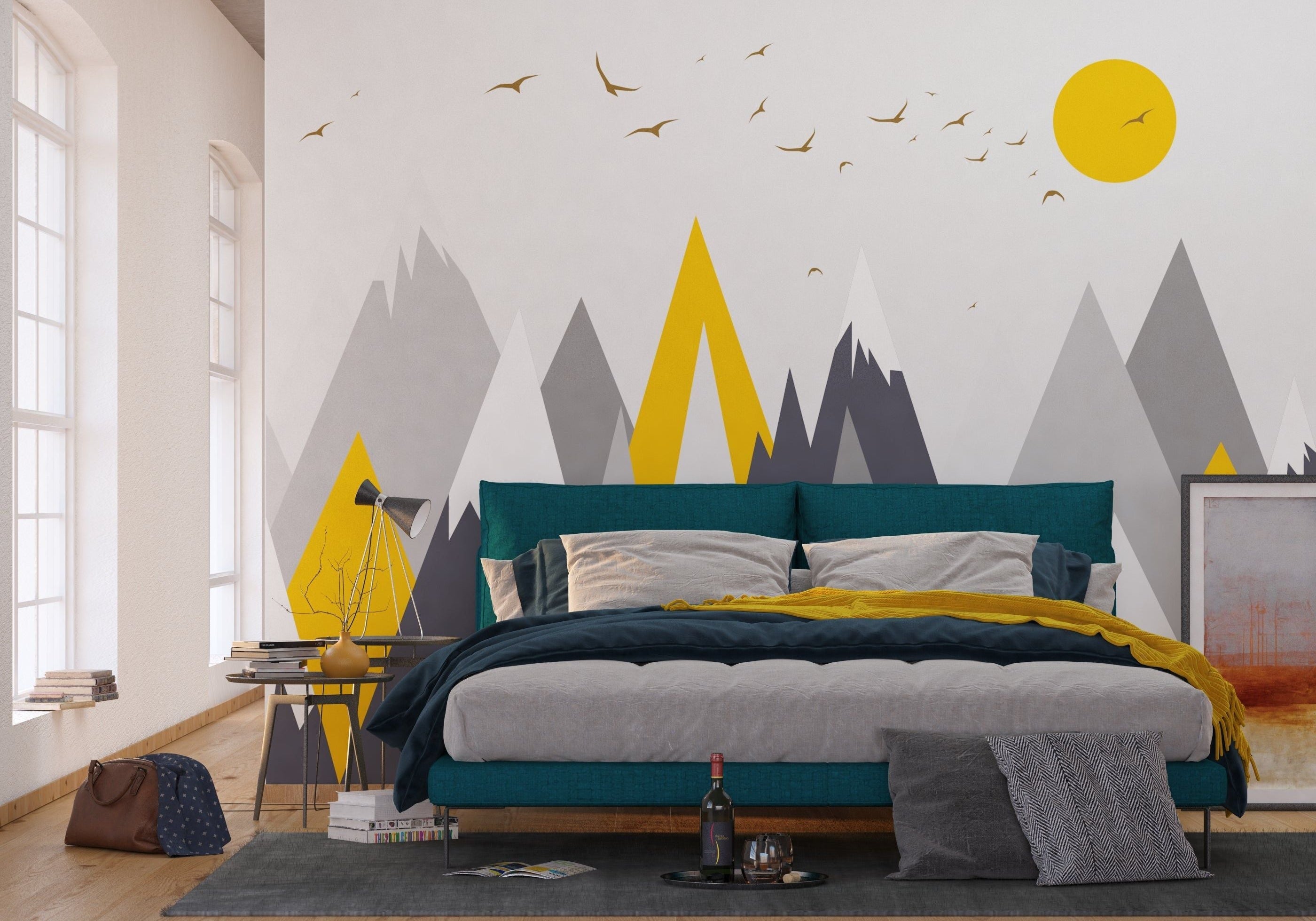 Sunshine Serenade: Children's Wall Mural with Birds and Sun