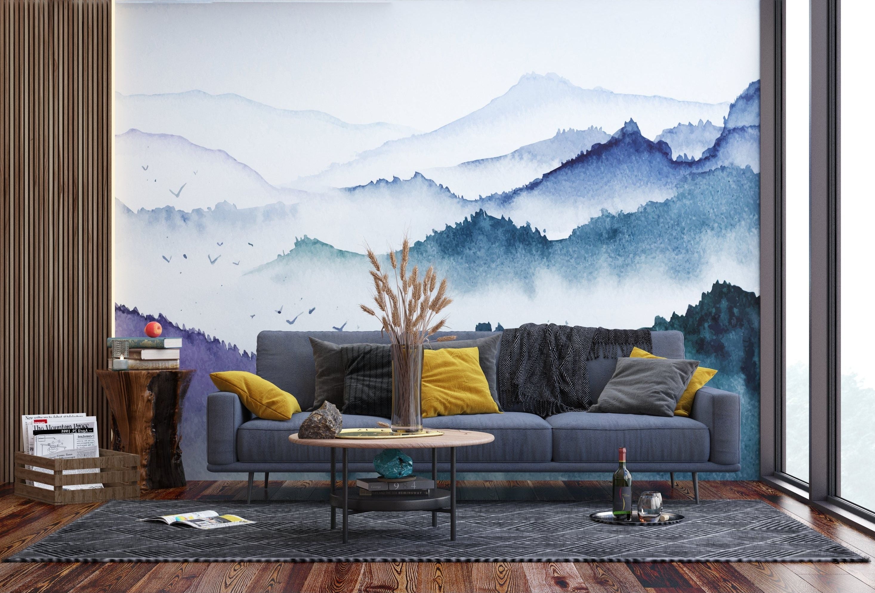 Majestic Peaks: Cloud-Crowned Mountain Wall Mural