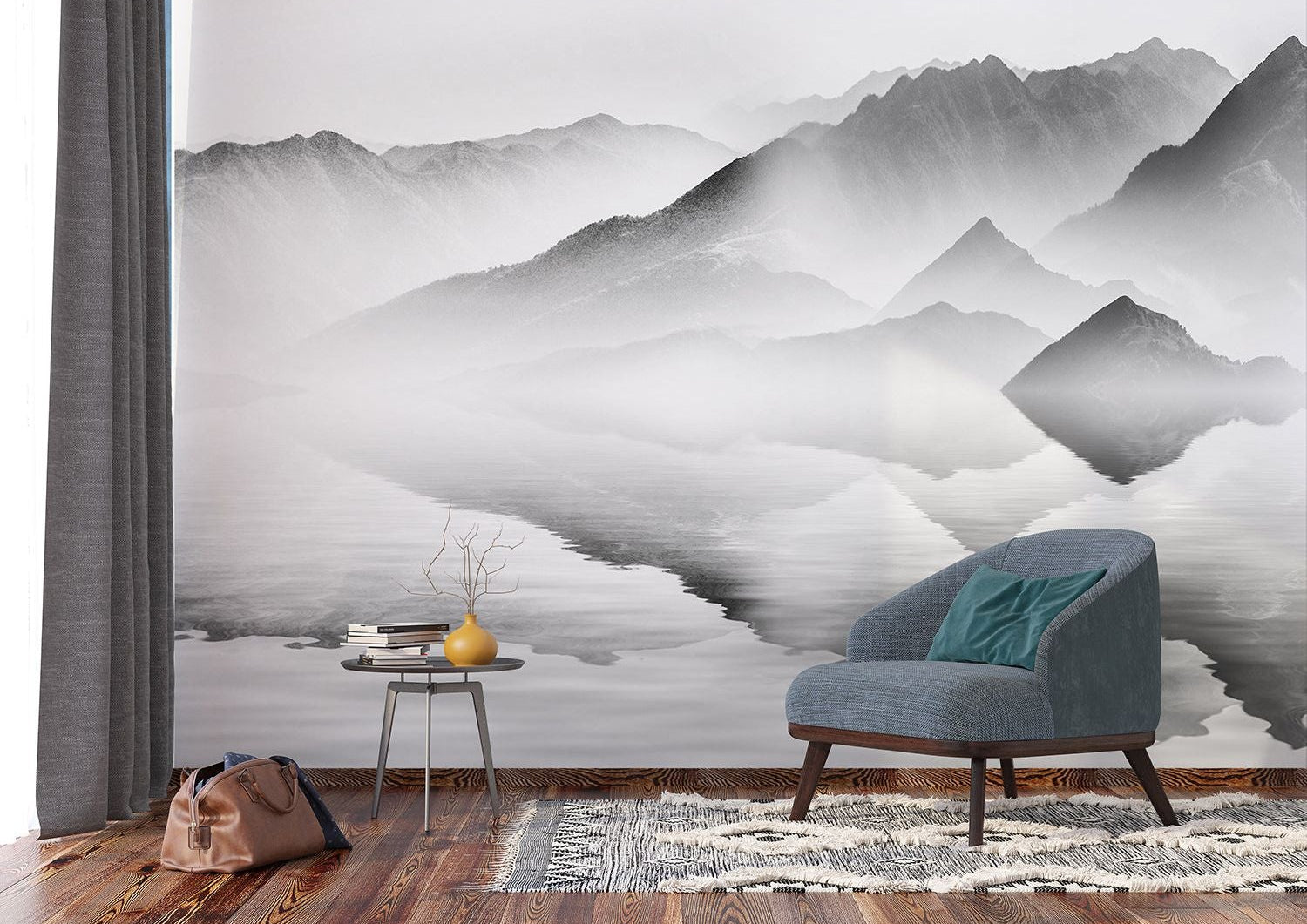 Monochrome Majesty: Black & White Mountain Wall Mural