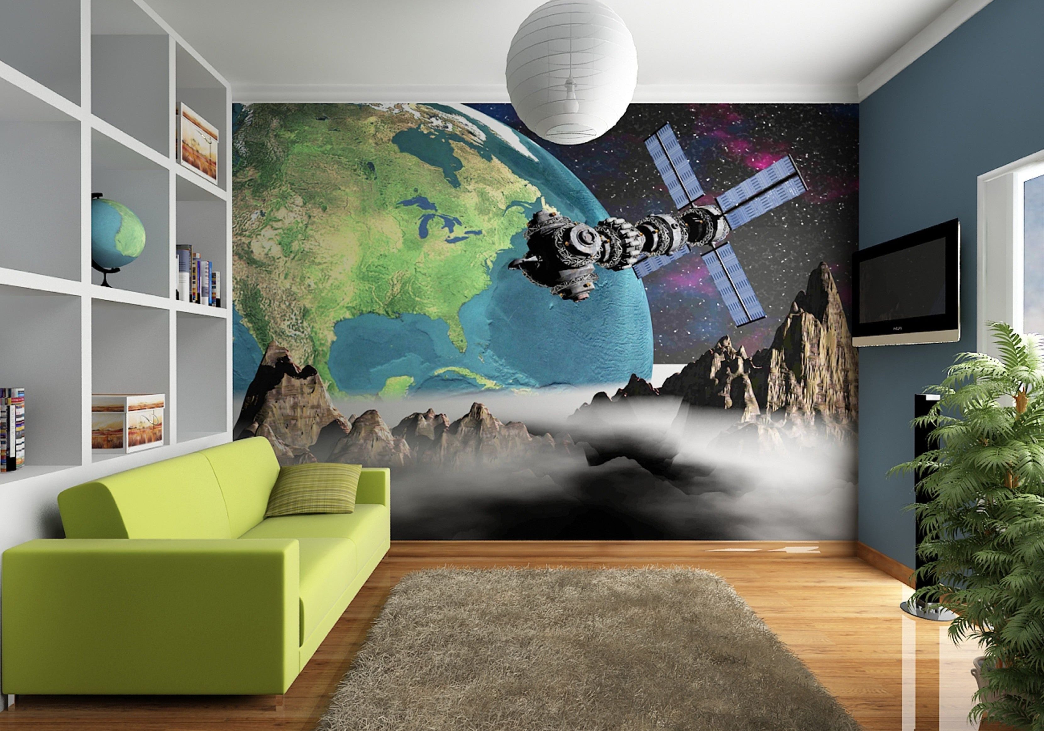Cosmic Vantage Wall Mural: Earth and Satellite Space Mural