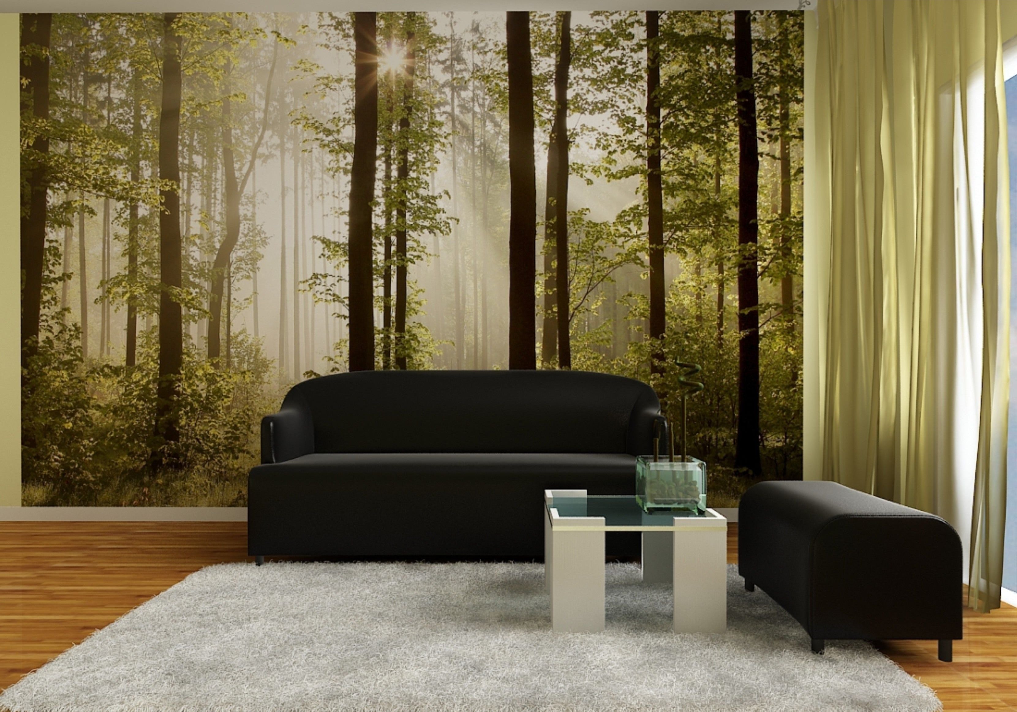 Sunlit Forest Canopy: Majestic Trees Wall Mural