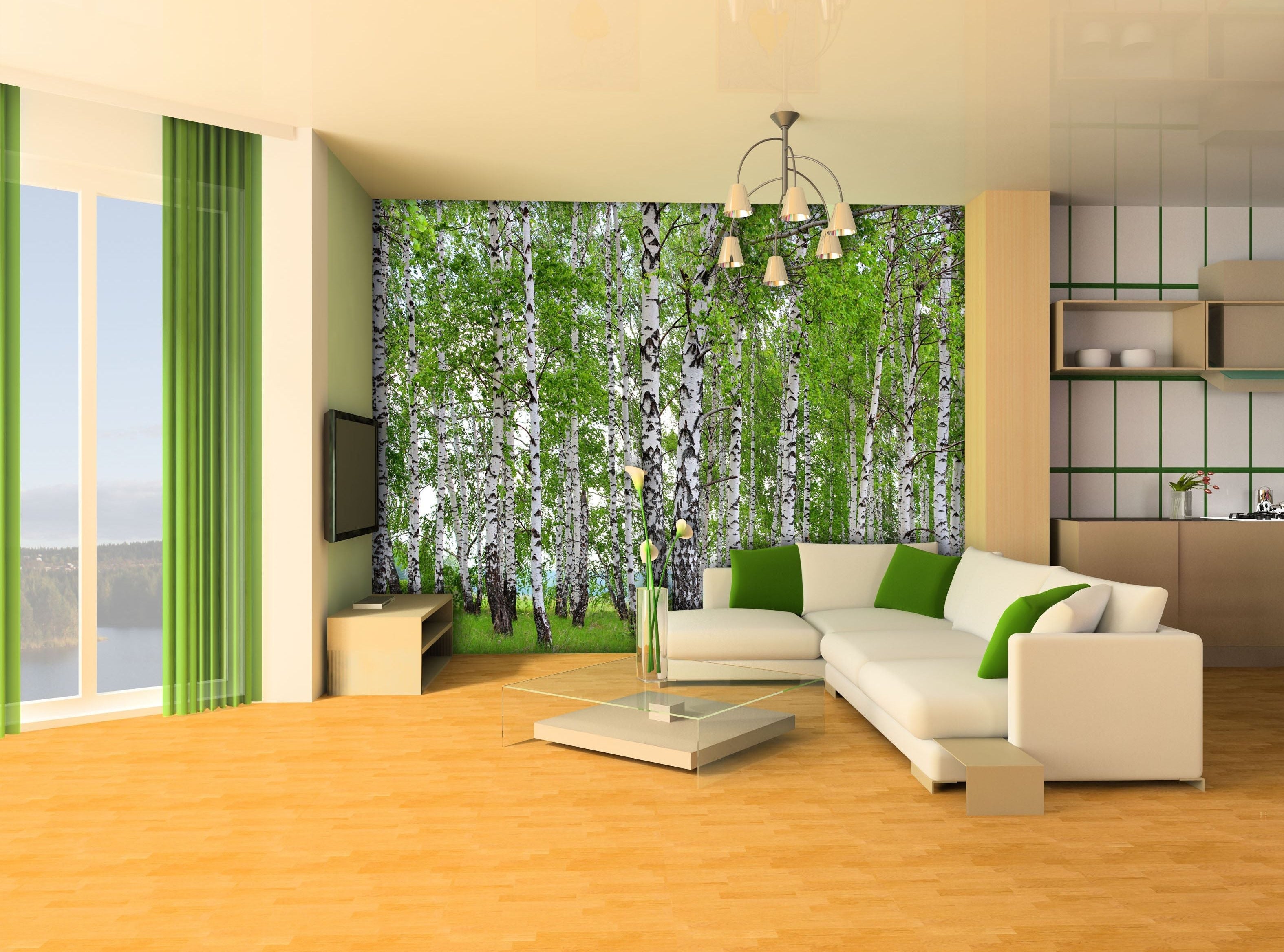 Verdant Canopy: Forest Trees, Green Leaves, and Grass Wall Mural