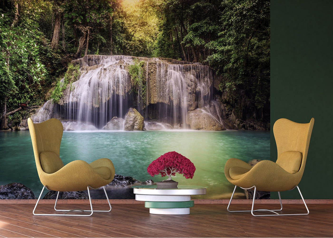 Nature's Cascade: Waterfall & Greenery Wall Mural