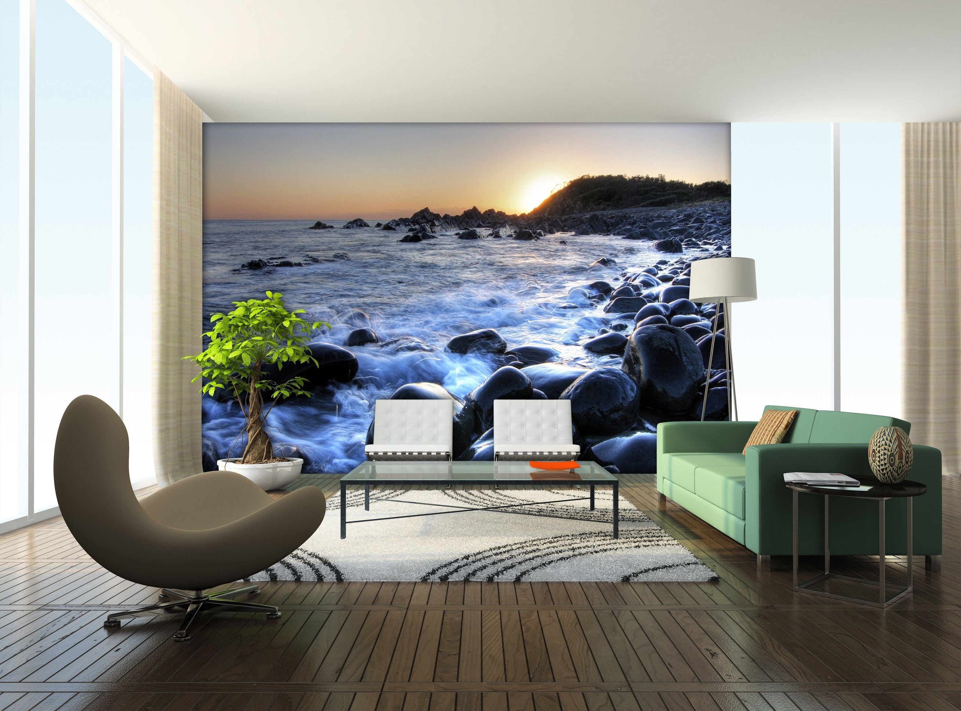 Coastal Erosion: Wave-Washed Rocks Wall Mural