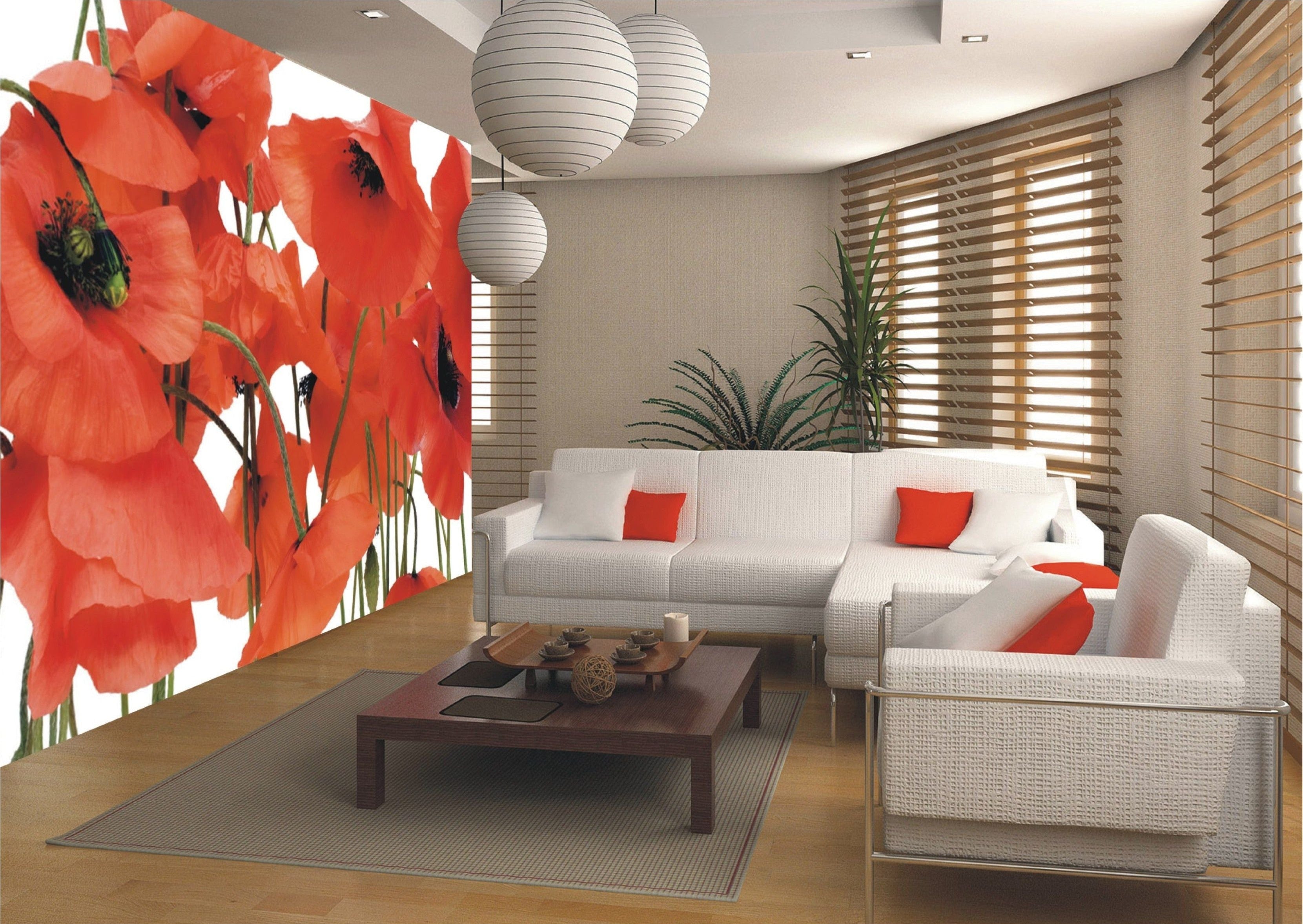 Crimson Bloom: Red Flowers on White Wall Mural