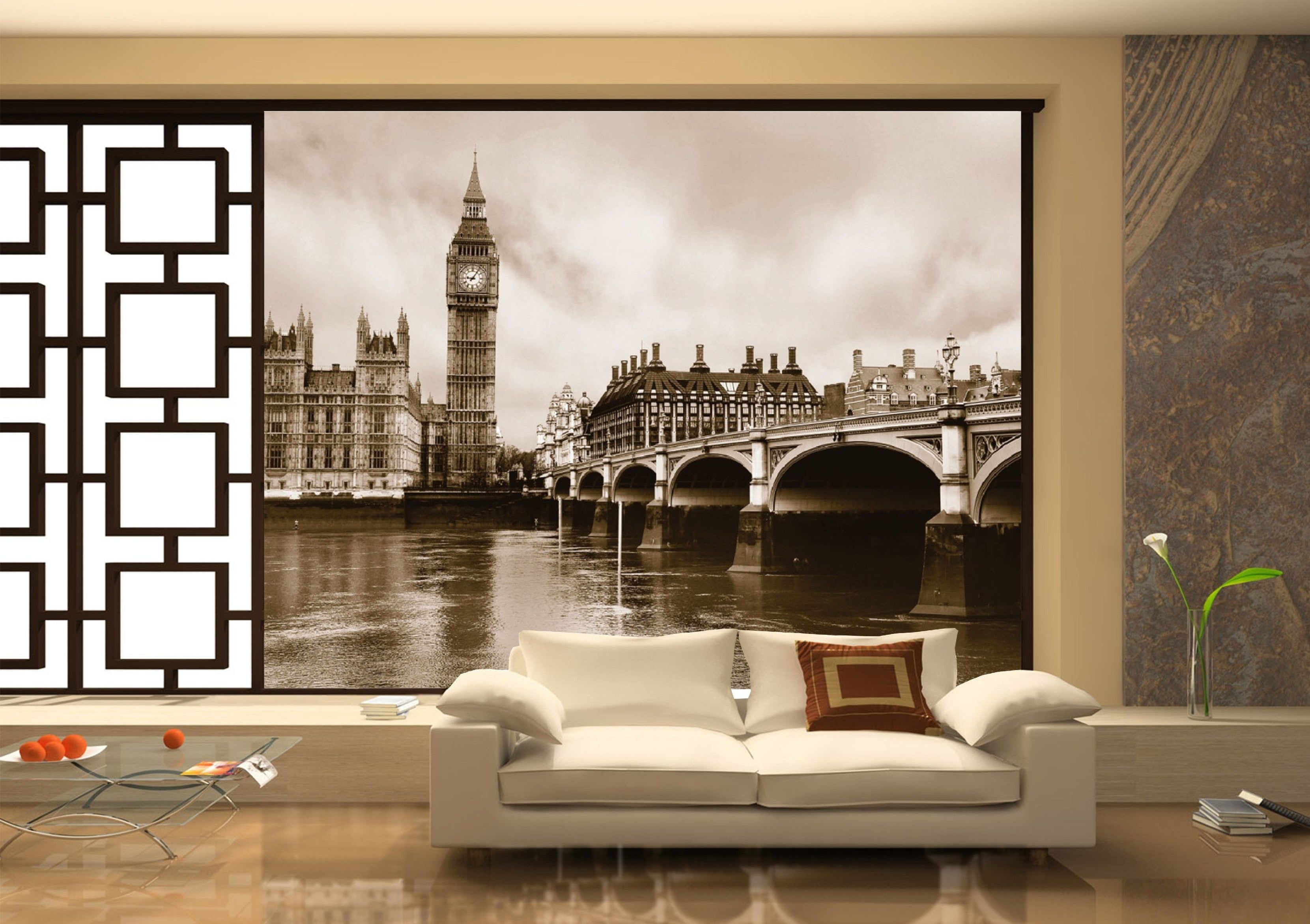 London Icons: Big Ben, River Thames, and Bridge Wall Mural