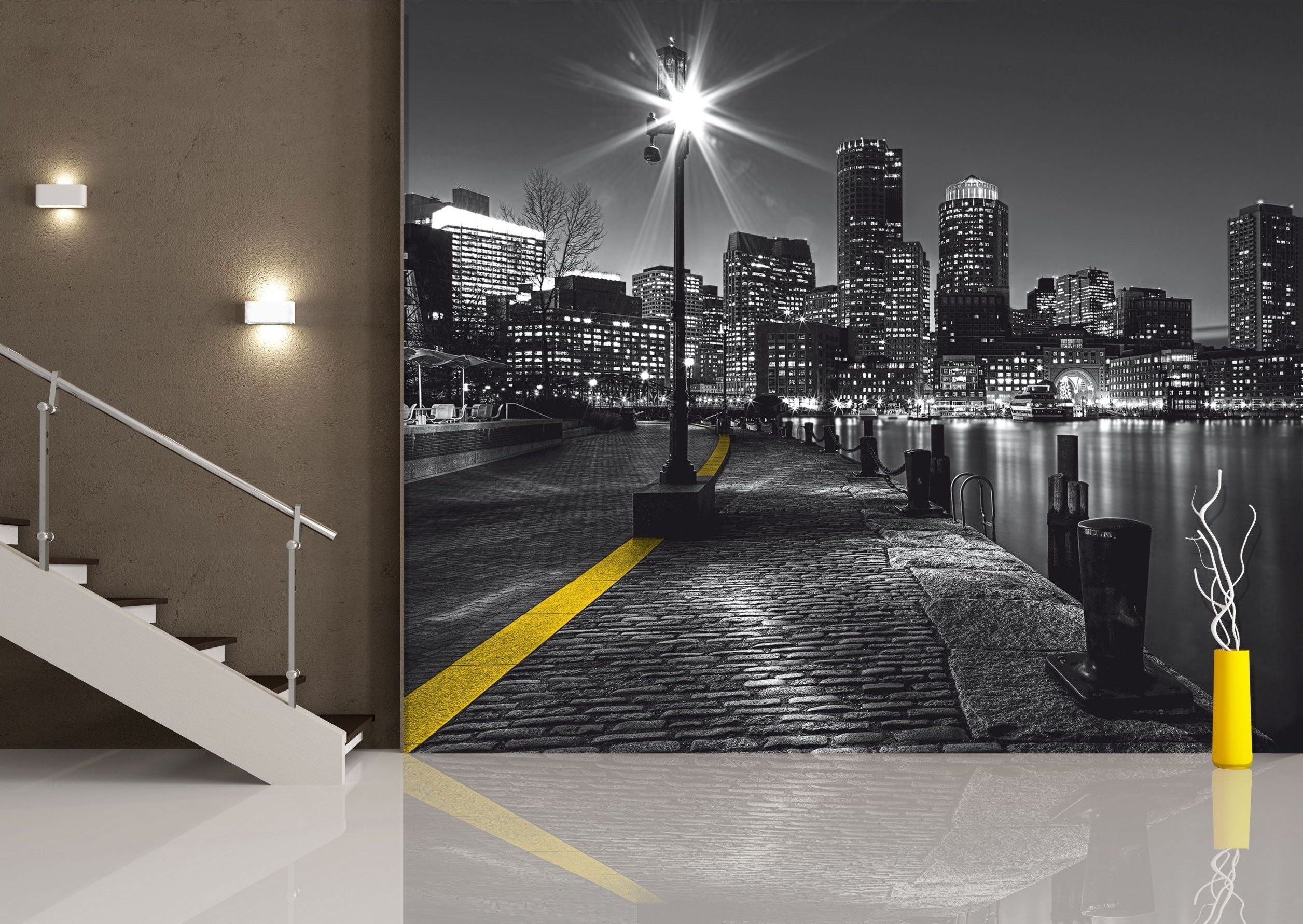 City Lights Reflection: Nighttime Waterfront Wall Mural