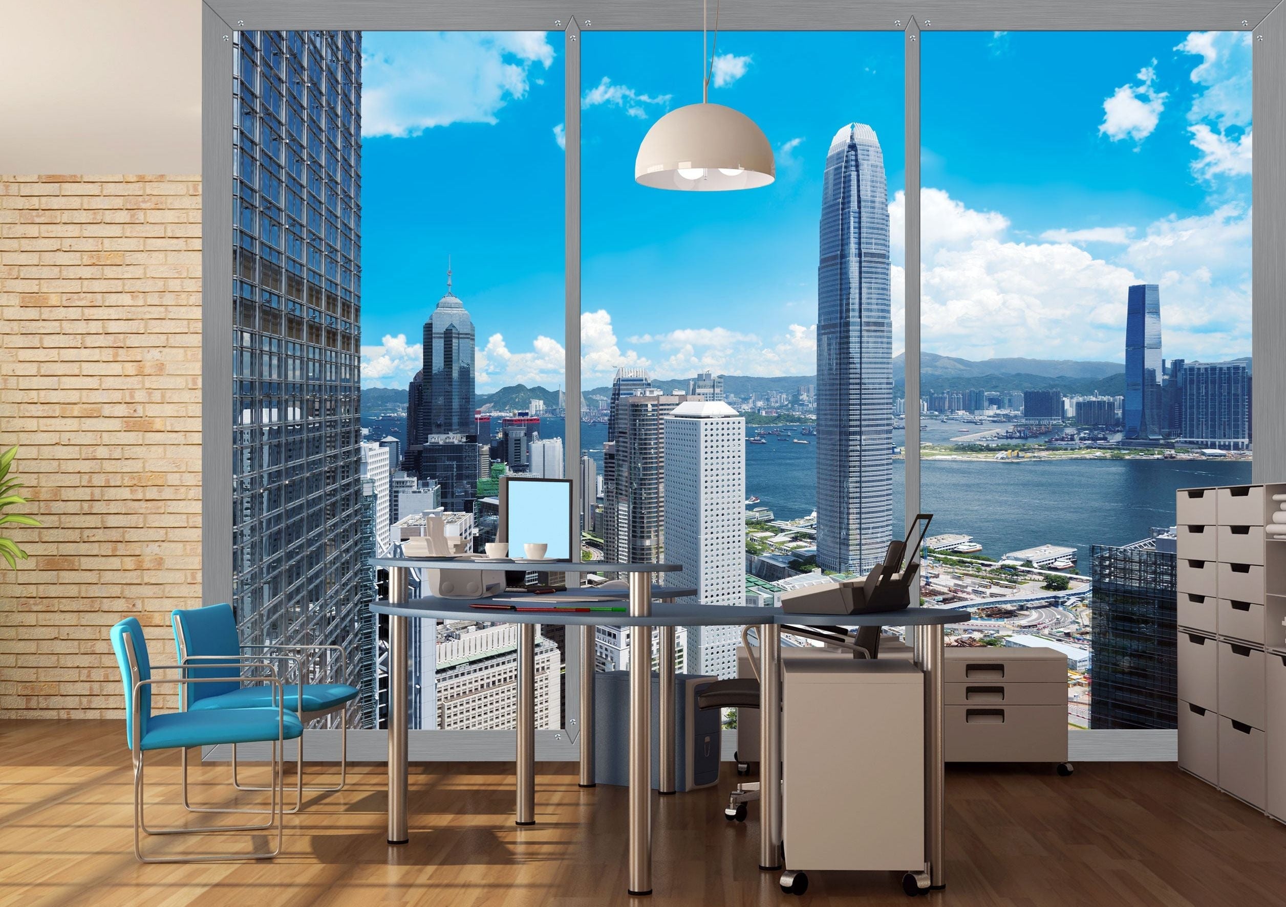 Skyline Reflections: Urban Waterfront Wall Mural