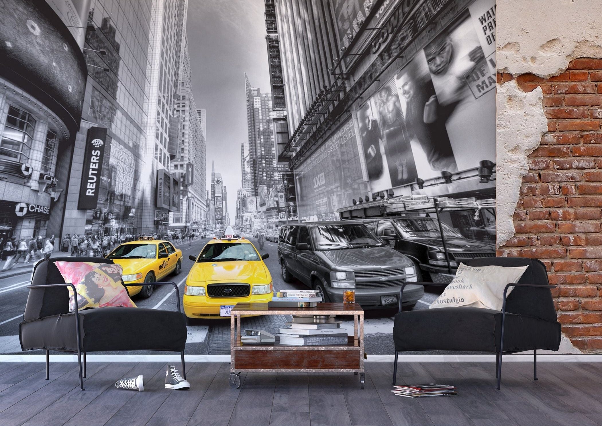 Urban Vibe: Cityscape with Yellow Cabs Wall Mural