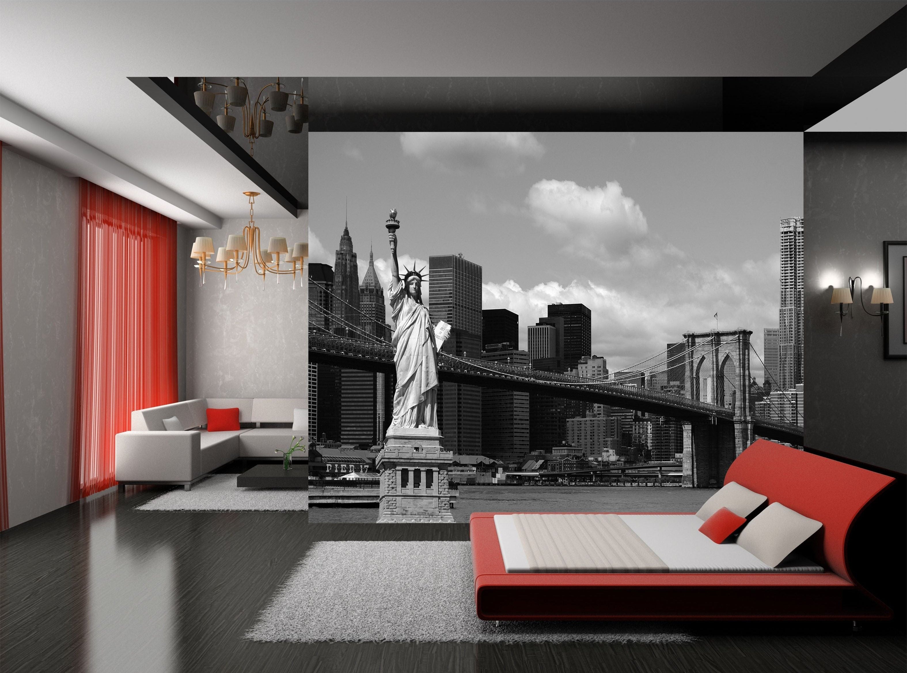 Iconic Skyline: City View with Statue of Liberty Wall Mural