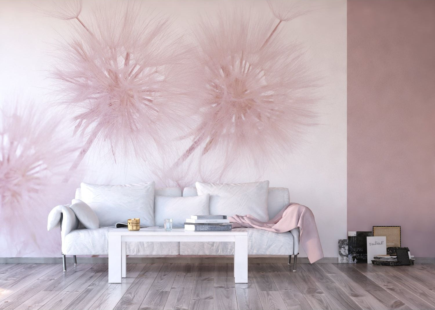 Pink Dandelion Serenity: Floral Wall Mural