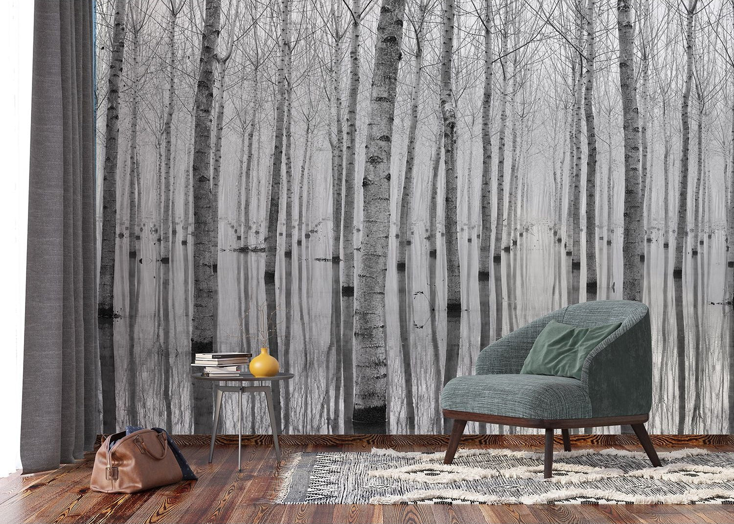 Winter's Embrace: Sparse Trees in the Cold Wall Mural