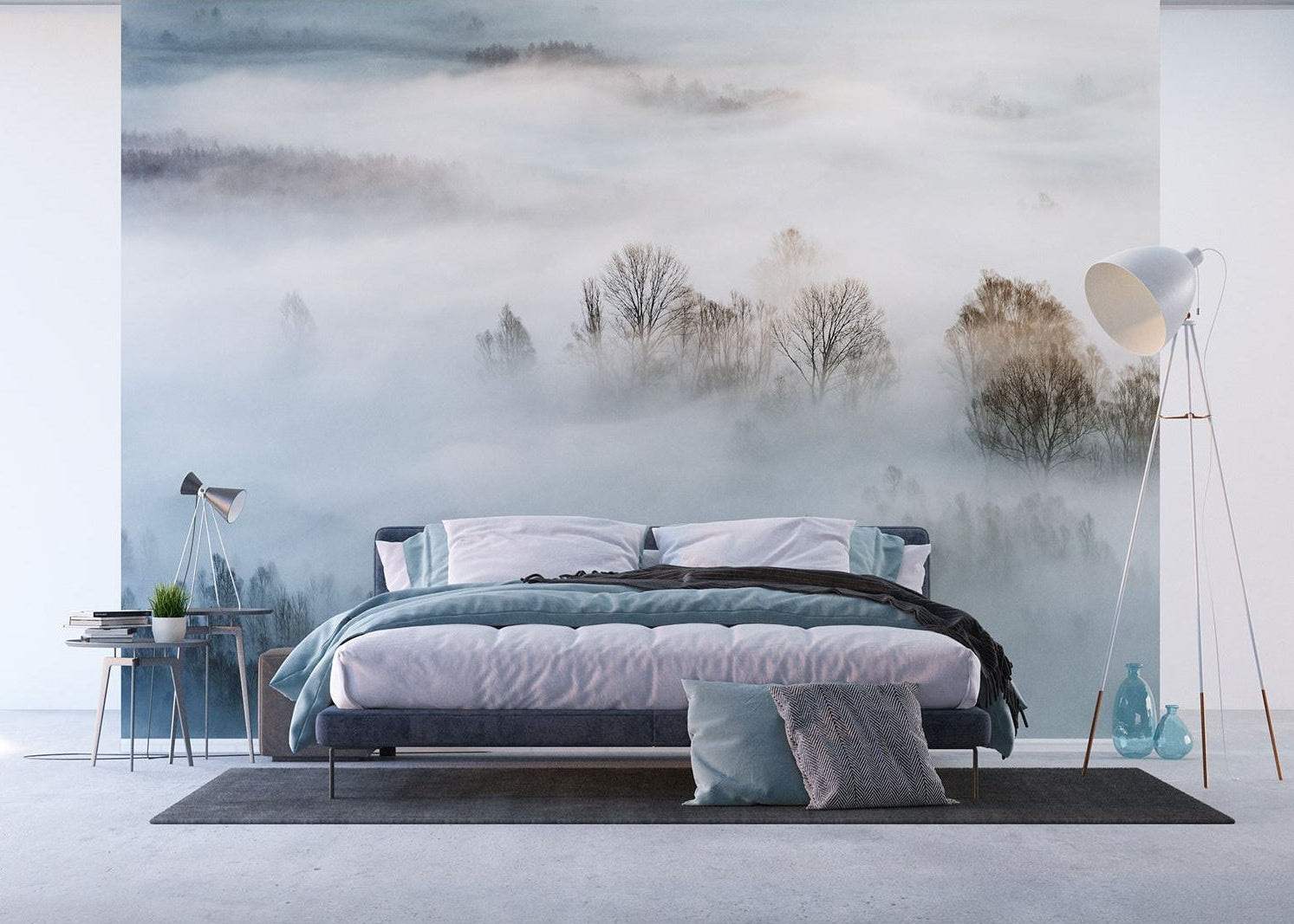 Mystical Mist Wall Mural: Fog Over Mountains and Forest