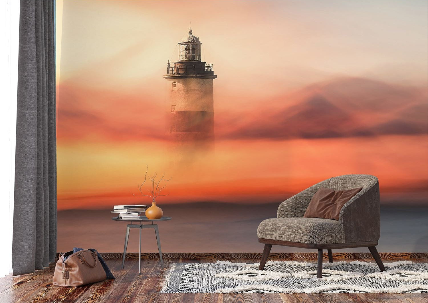 Mystical Morning: Foggy Day Waterfall Wall Mural