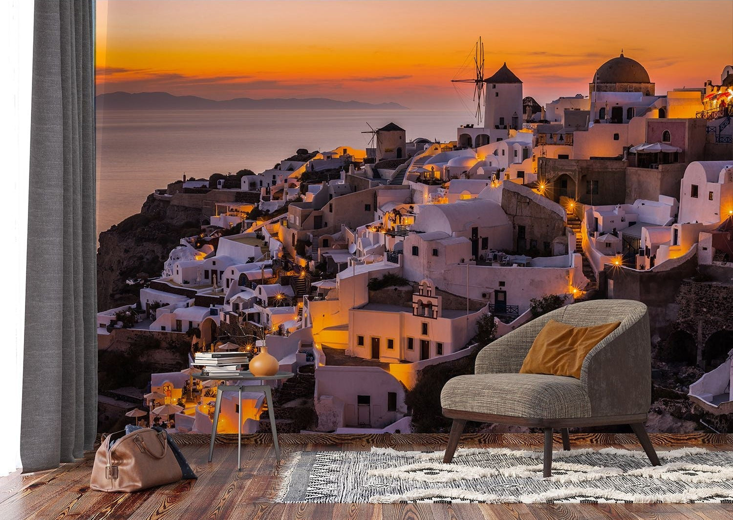 Santorini Sunset Vista Wall Mural