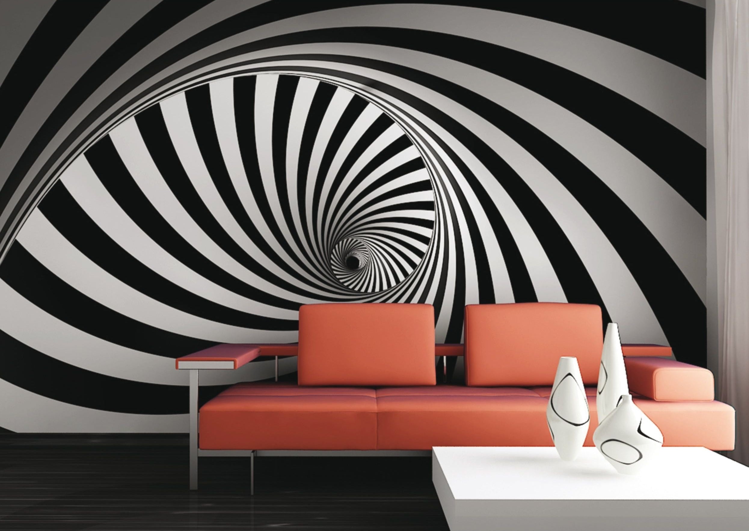 Enigmatic Elegance: Black & White Spiral Wall Mural