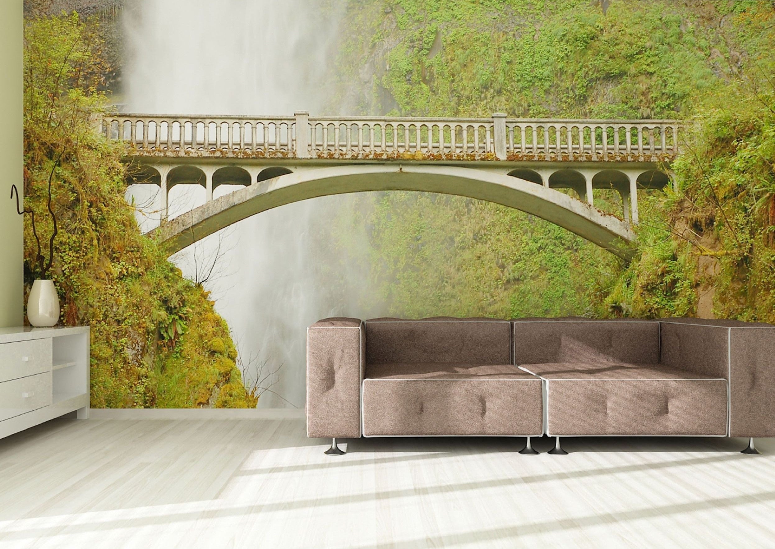 Tranquil Forest Bridge Wall Mural: Embrace Nature's Beauty