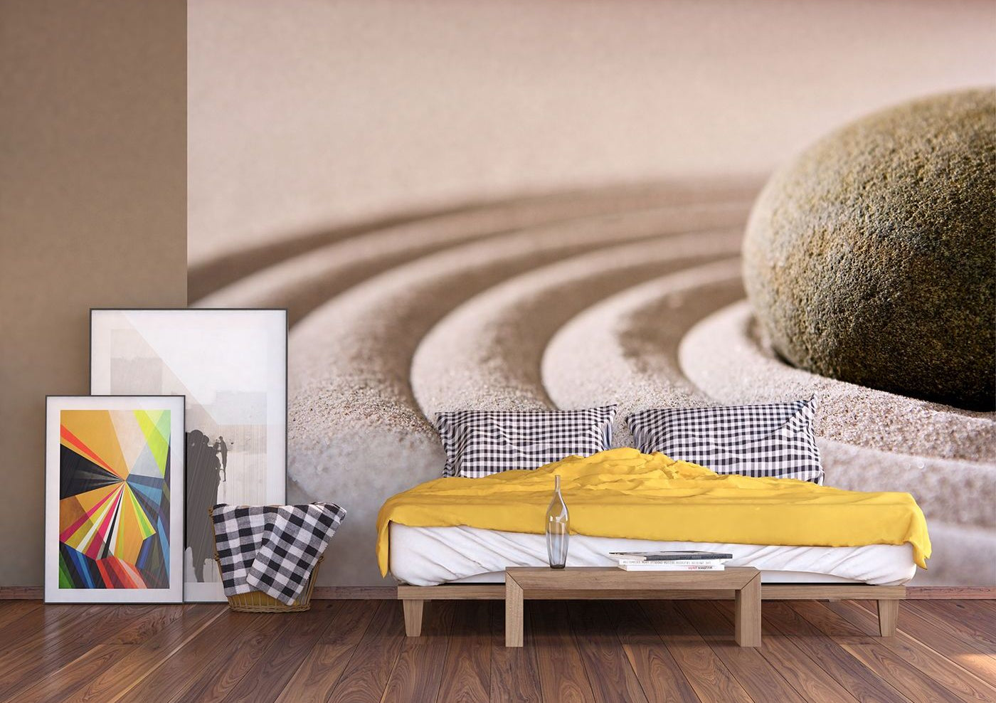 Serene Contours: Zen Stone and Sand Symmetry Wall Mural