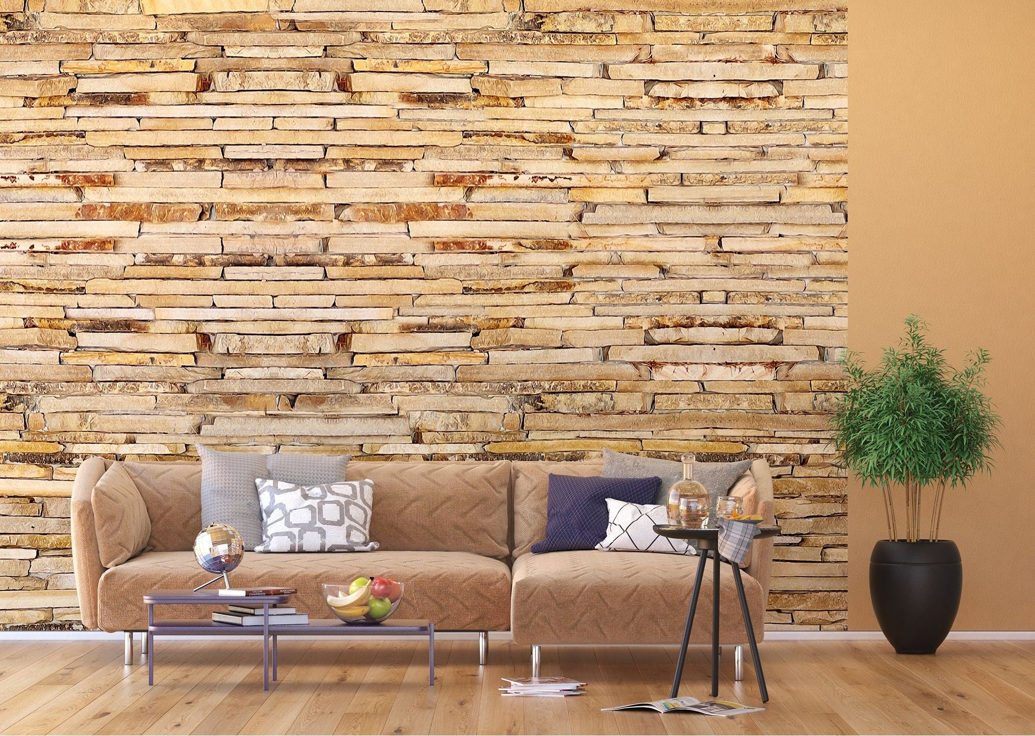 Earthen Elegance: The Rustic Stone Wall Mural