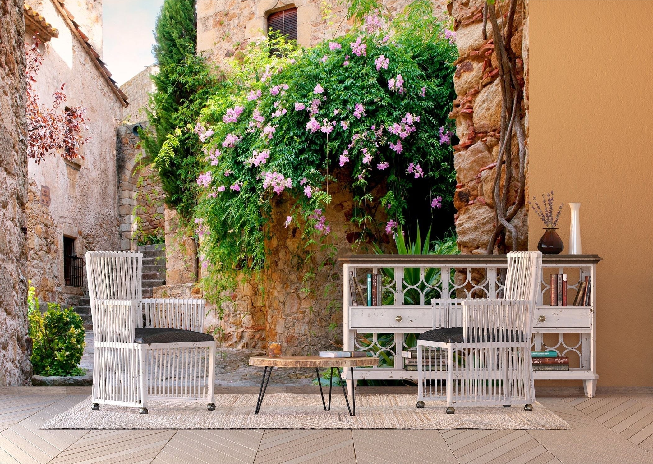 Hidden Charm Wall Mural: Blossoms in the Old Village