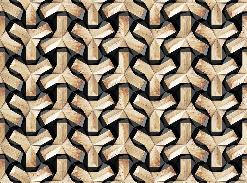 Geometric Intrigue Wall Mural: Wooden Weave Illusion