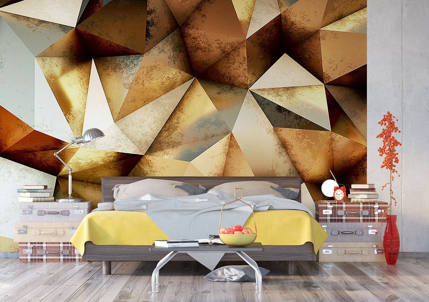 Geometric Elegance: Abstract Earth-Toned Wall Mural