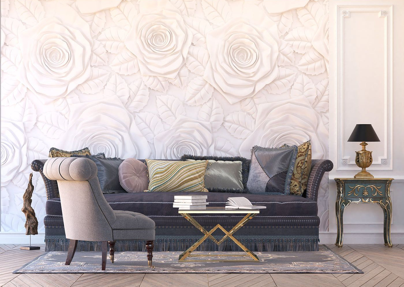 Porcelain Petals: Sculpted Rose Wall Mural