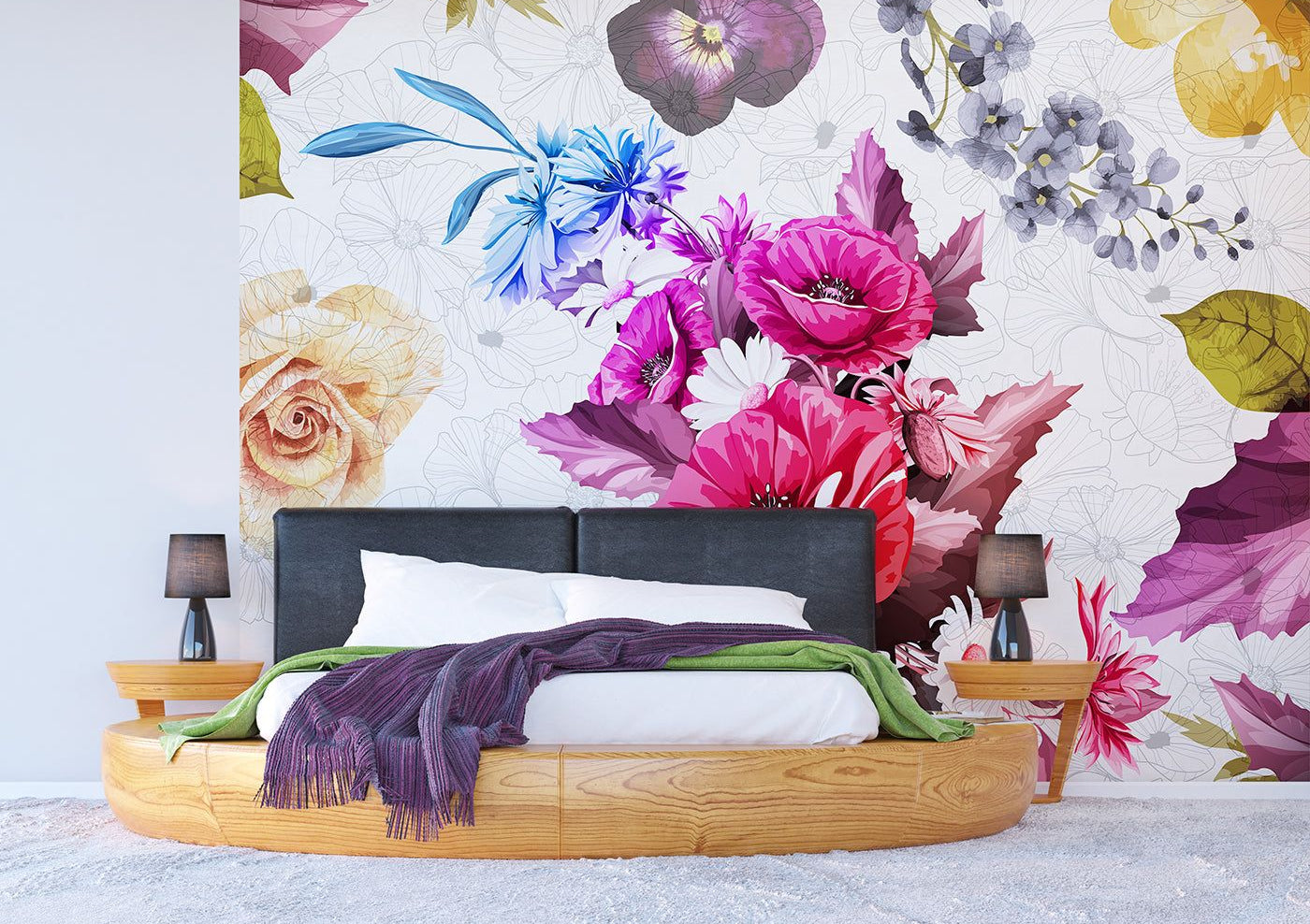 Floral Symphony: Vivid Blossoms Wall Mural