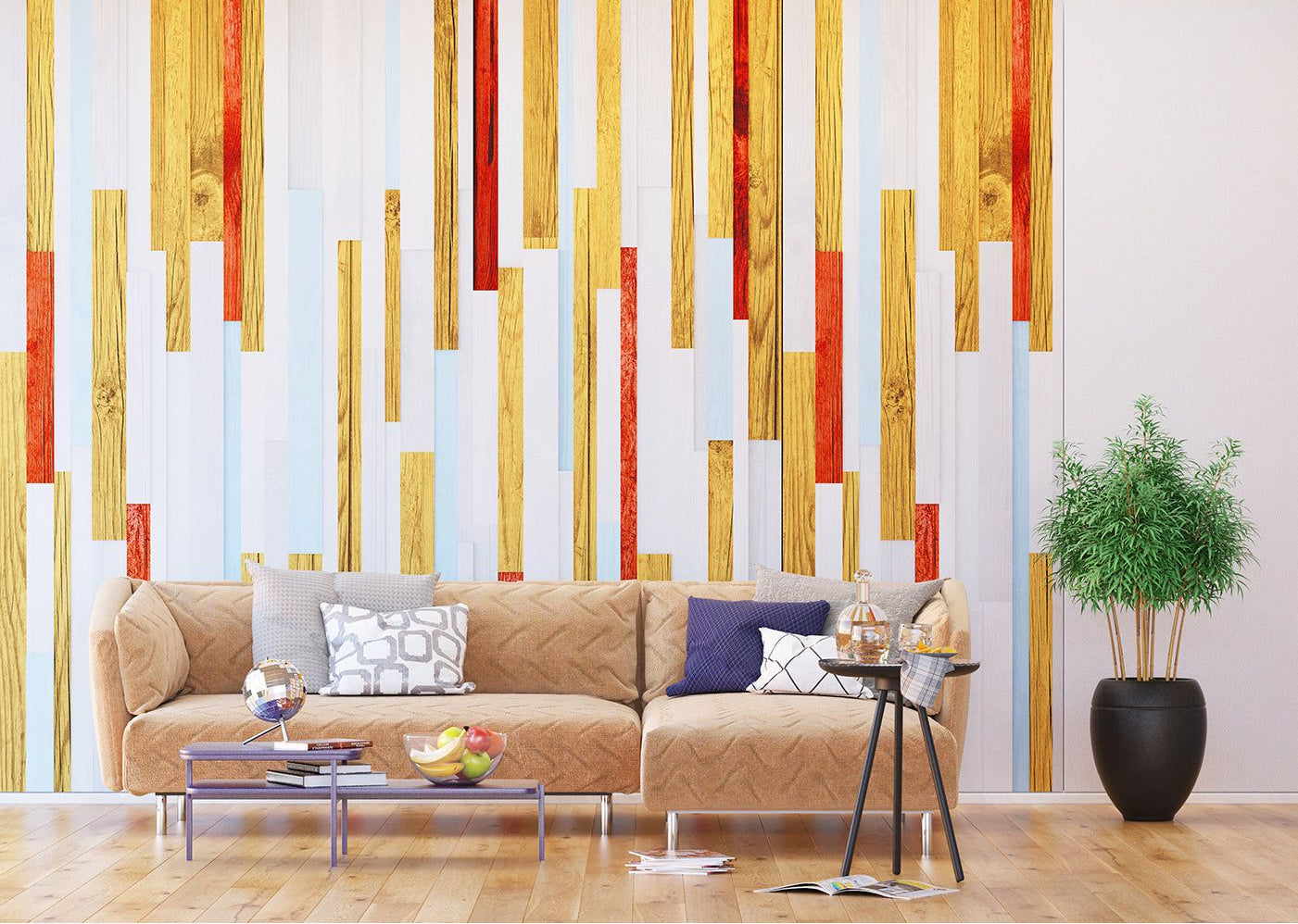 Architectural Harmony: Modern Wood Mosaic Wall Mural