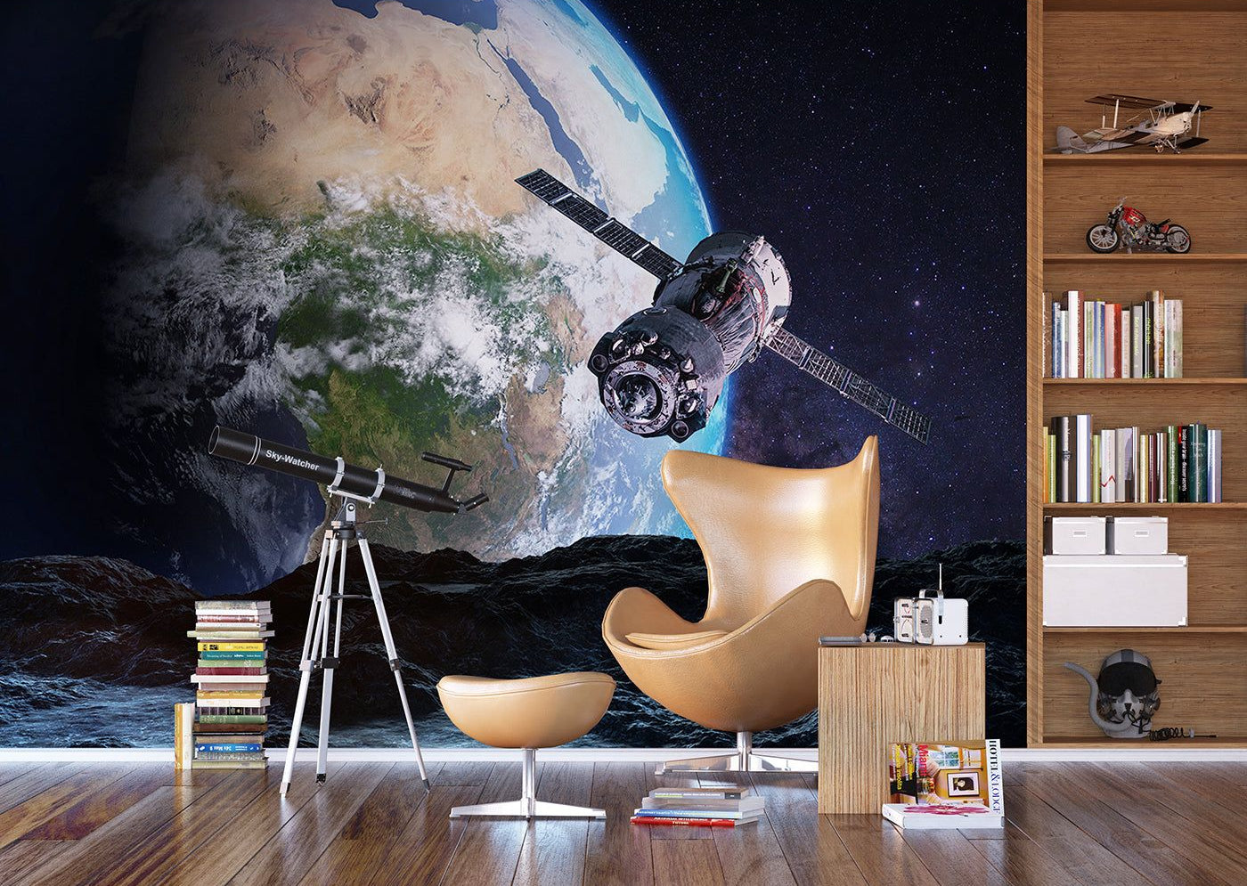 Cosmic Voyage: A Spacecraft's Journey Wall Mural