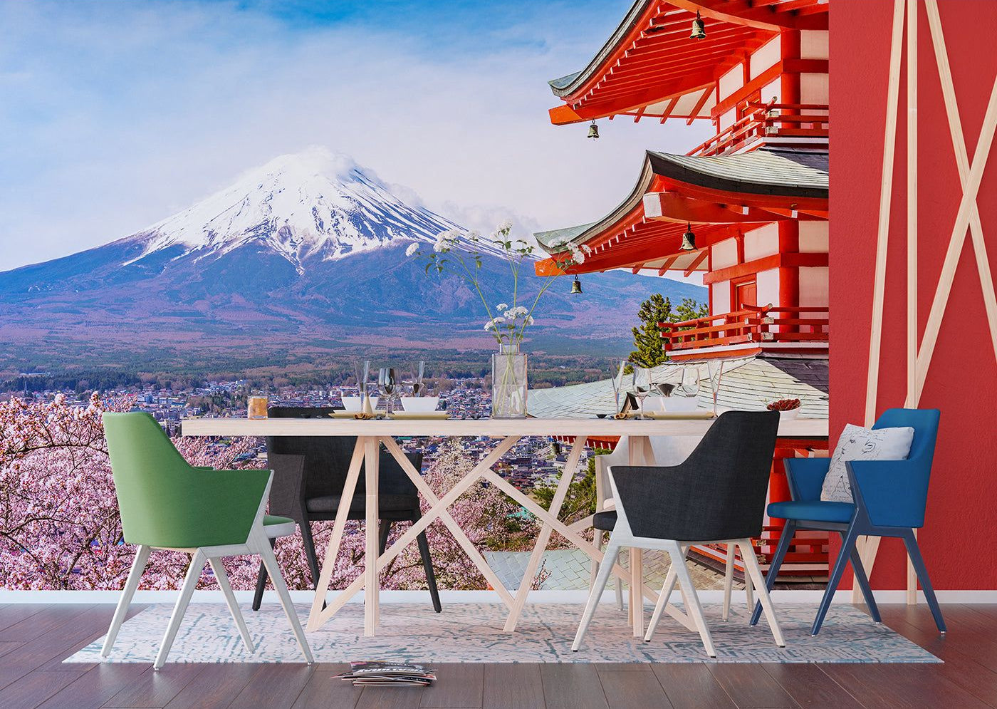 Peak Serenity: Mount Fuji and Cherry Blossoms Wall Mural