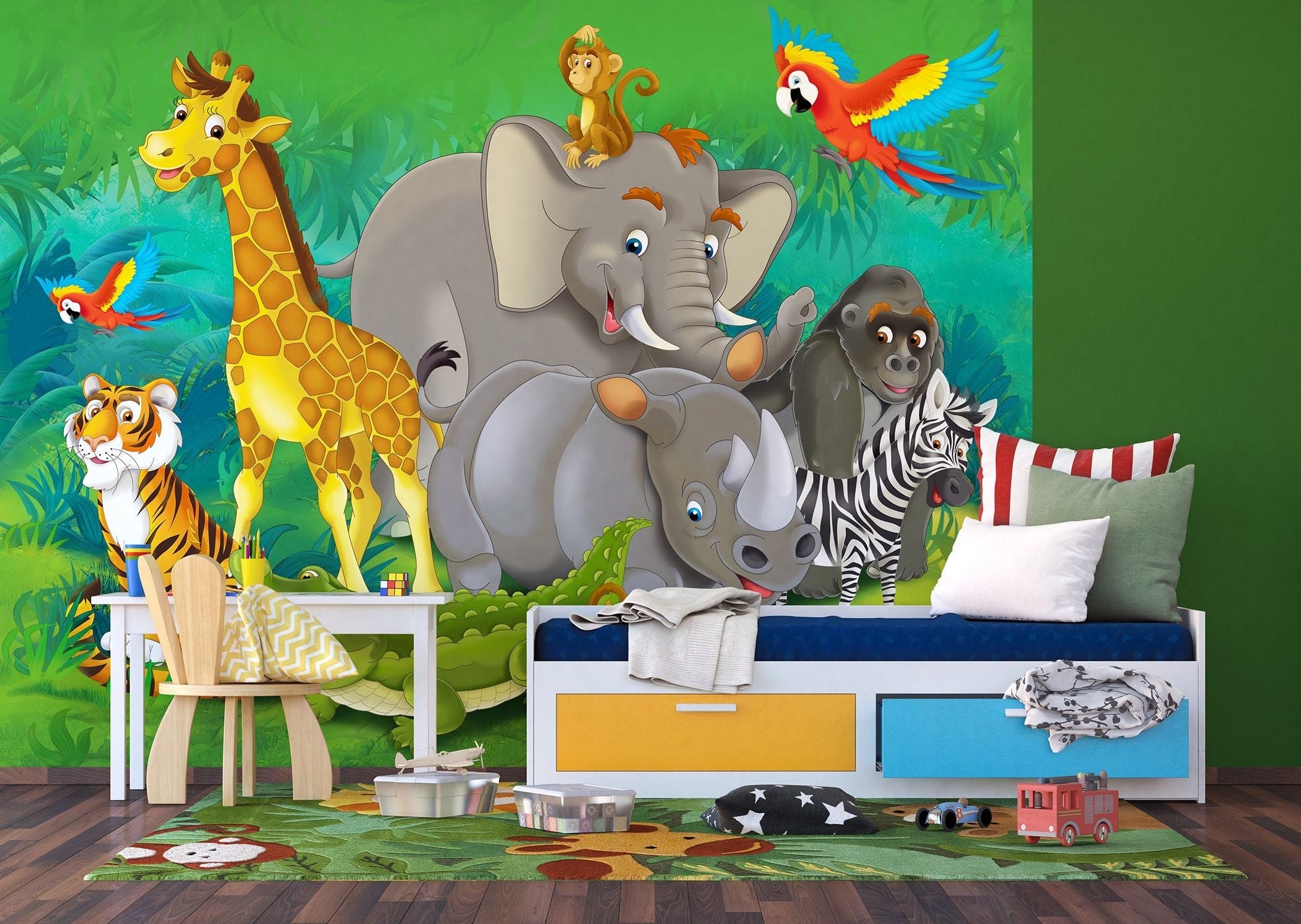 Jungle Jubilee: Whimsical Animal Friends Wall Mural