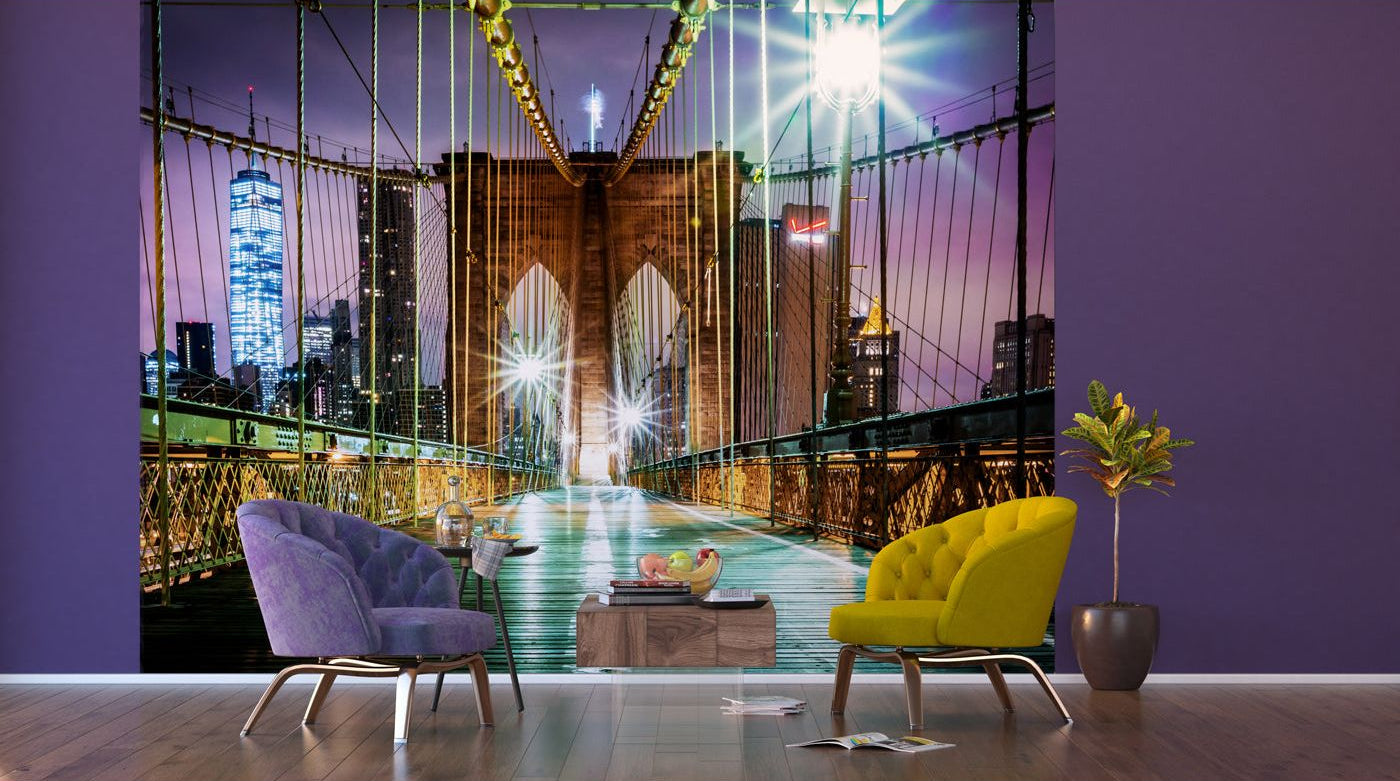 Urban Illumination: Brooklyn Bridge Evening Wall Mural