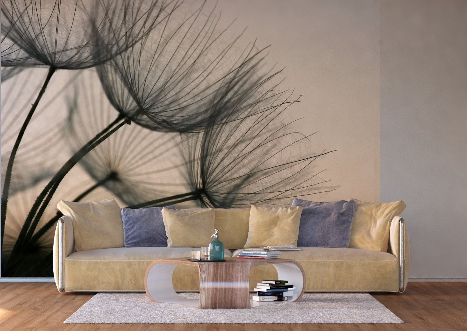 Dandelion Dusk: Serene Sunset Silhouettes Wall Mural