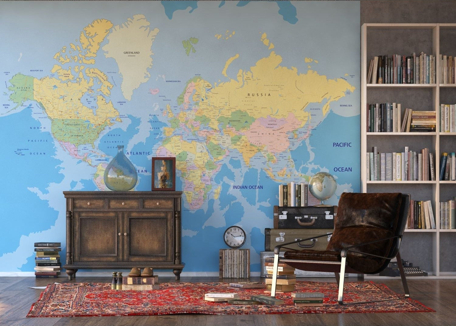 Cartographer's Delight: Vibrant World Map Wall Mural