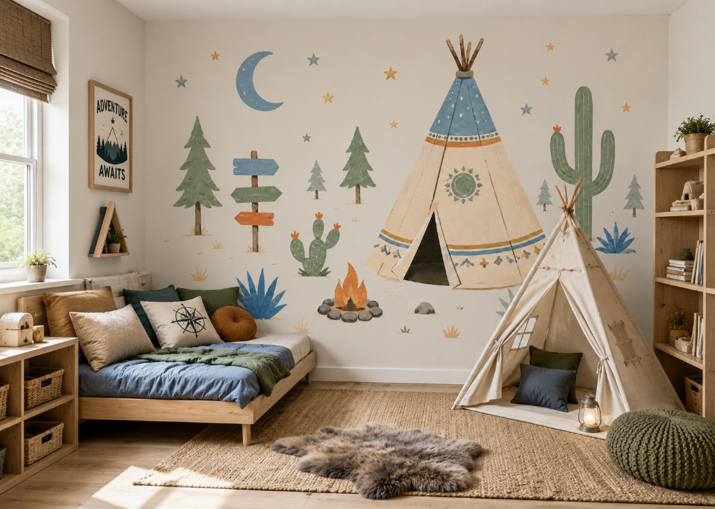 Wild Camp Adventure Boys Teepee Wall Mural - Adventure Bedroom