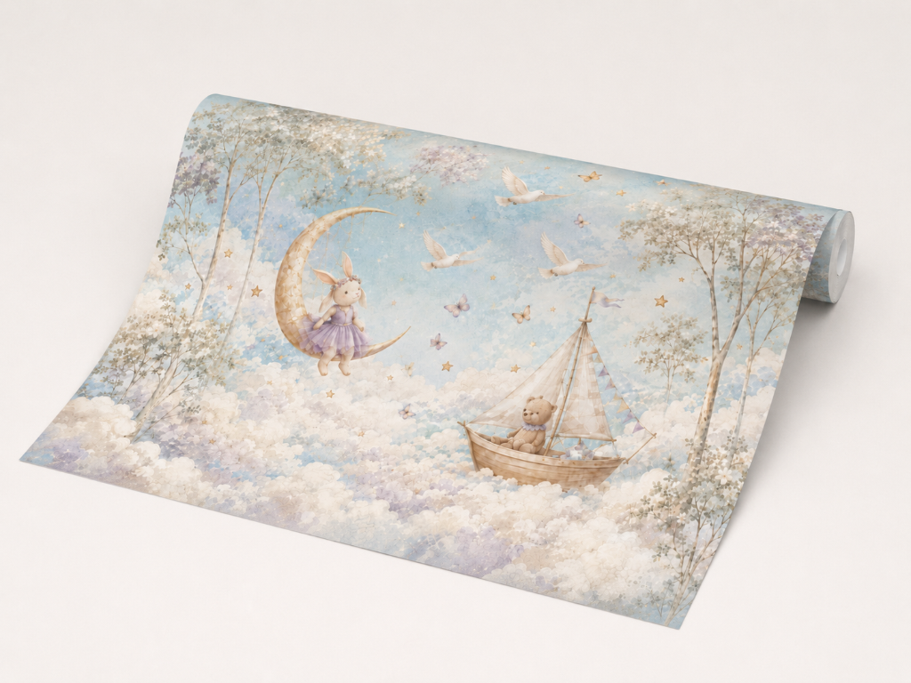 Moon & Sailboat - Wallpaper Roll Preview